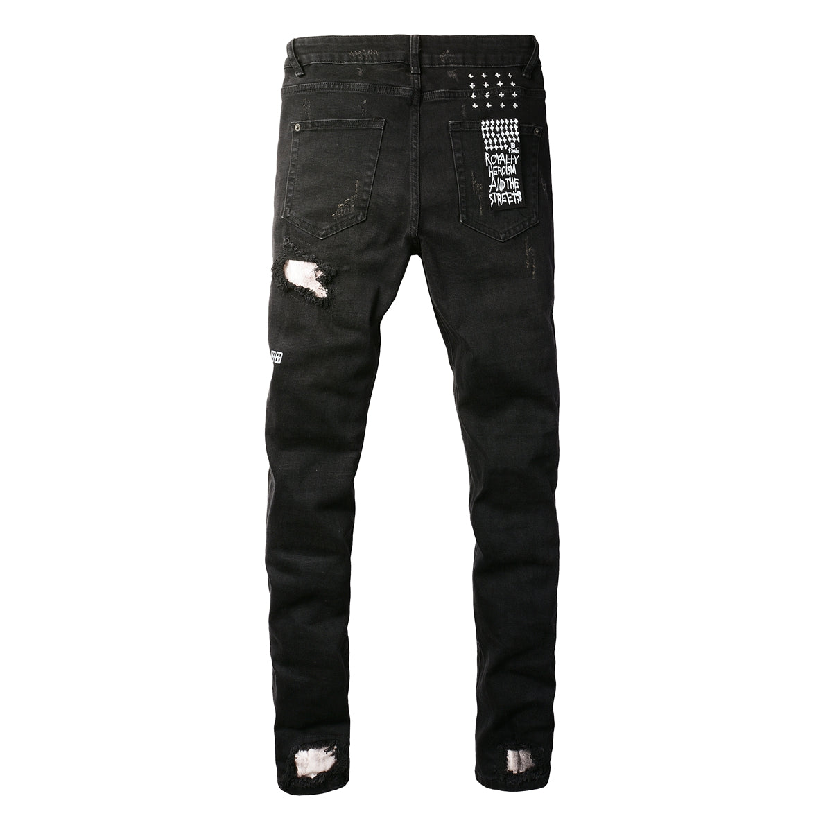Jean Slim Fit noir avec de multiples déchirures et une finition vieillie 3002