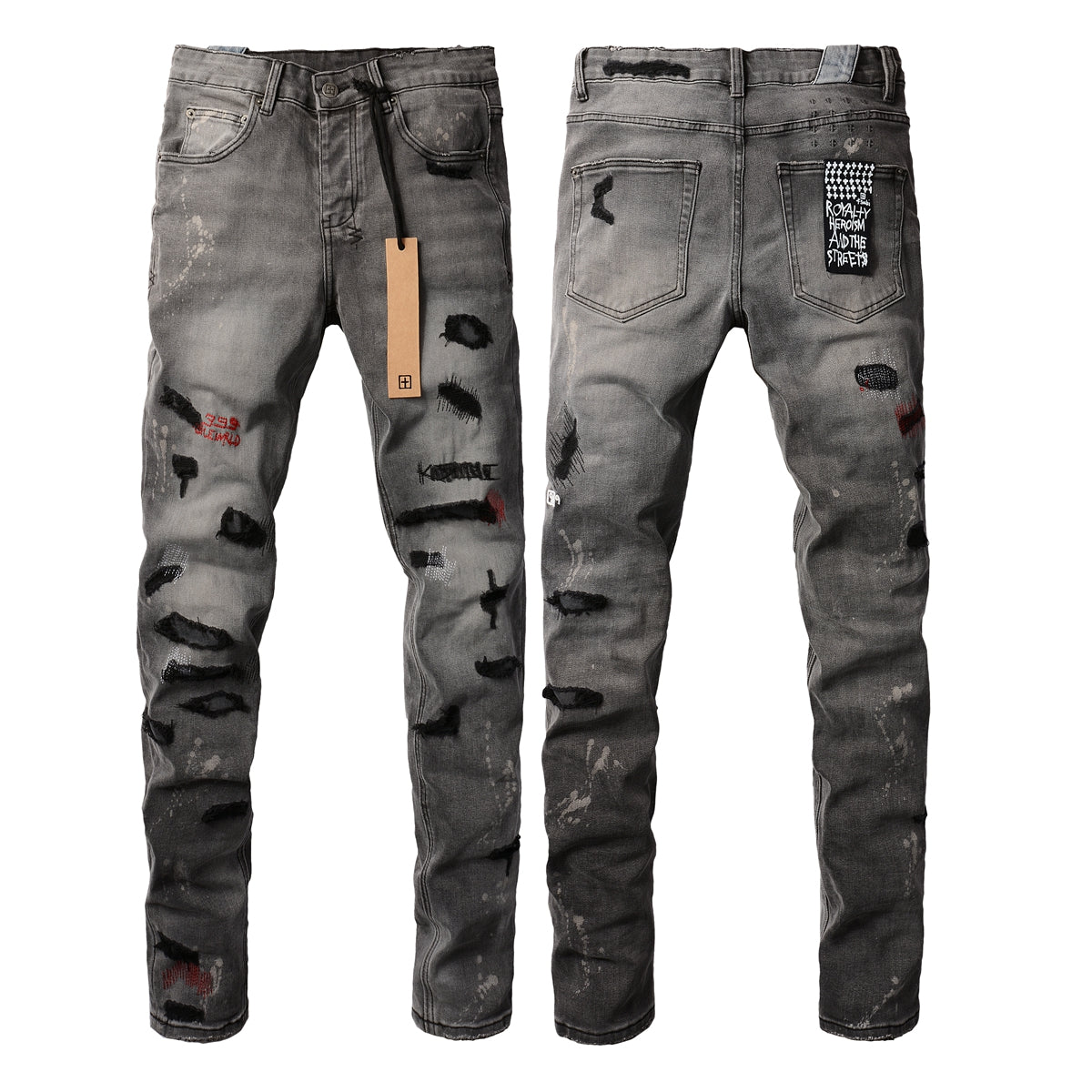 Jean skinny gris décontracté avec effet vieilli audacieux 3014