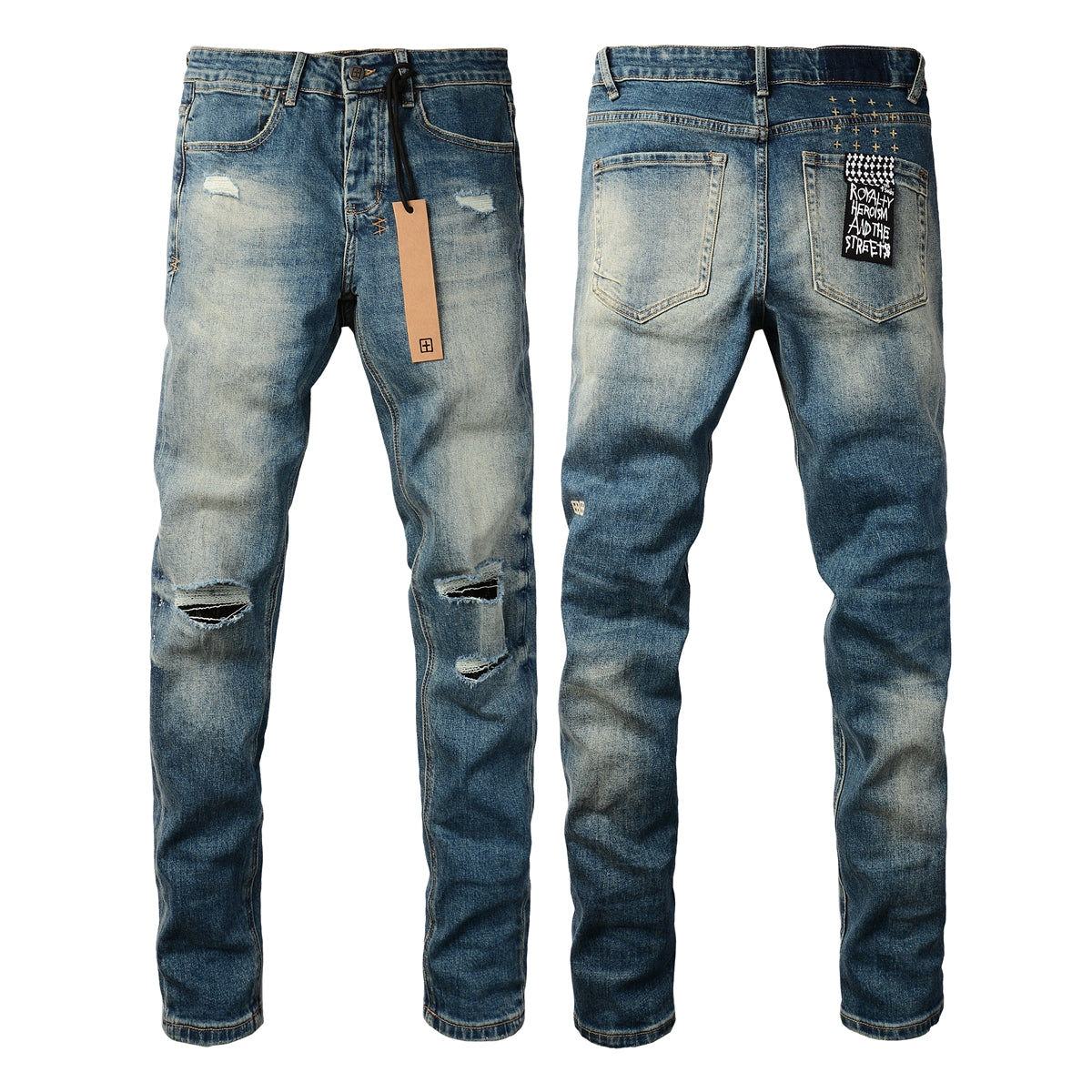 Jean skinny bleu classique déchiré au genou 3018