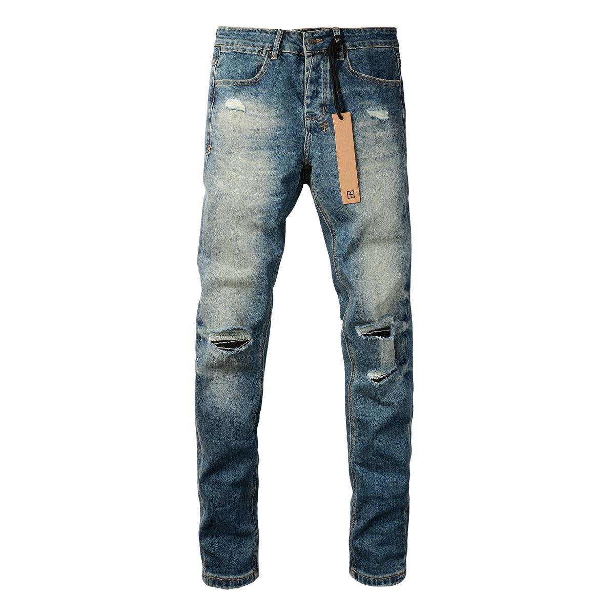 Jean skinny bleu classique déchiré au genou 3018