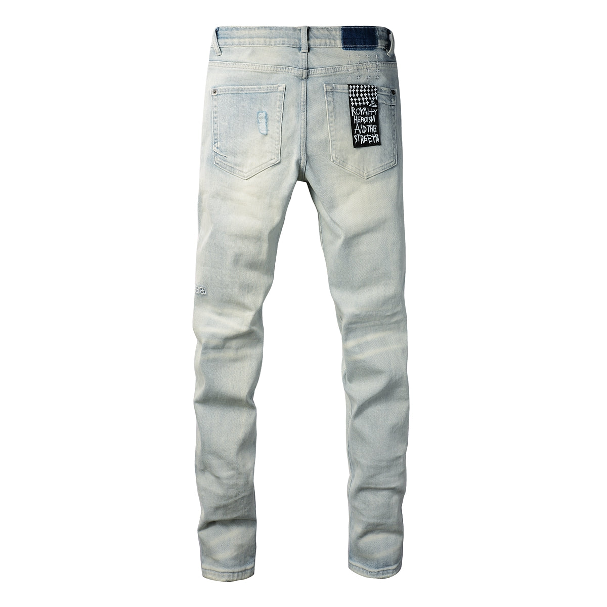 Jean skinny bleu clair décontracté avec détails vieillis au genou 3025