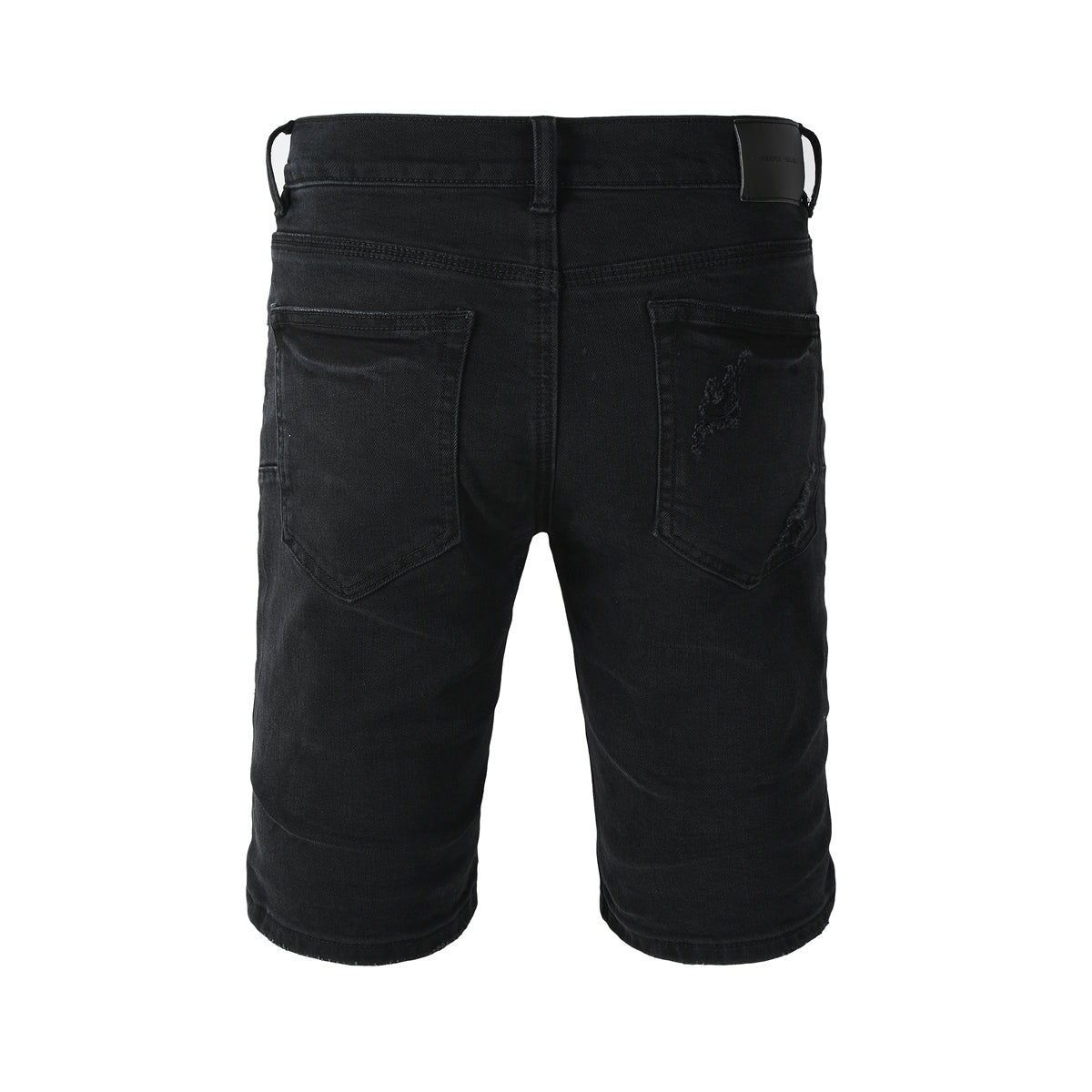 Men Streetwear Denim Shorts Black Distressed with Heavy Rips and Raw Edge PU5108