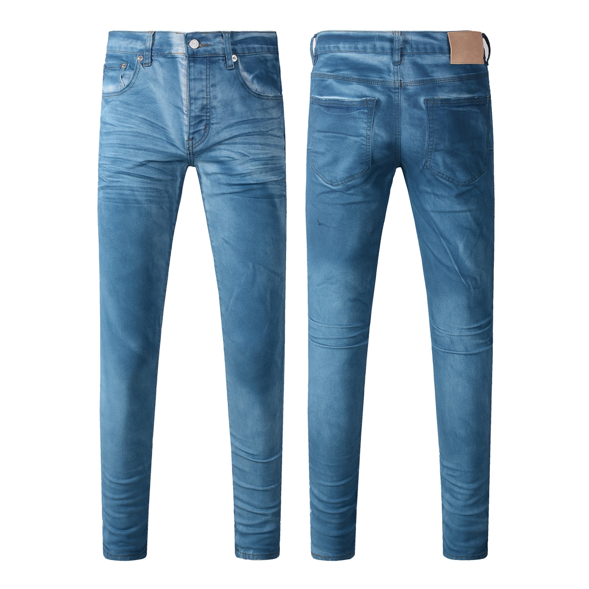 Men Classic Streetwear Jeans Washed Blue Clean Look Skinny Fit 9106