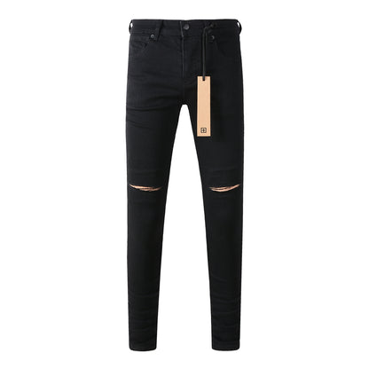 Jeans negros de tiro medio con rodillas deshilachadas 3005