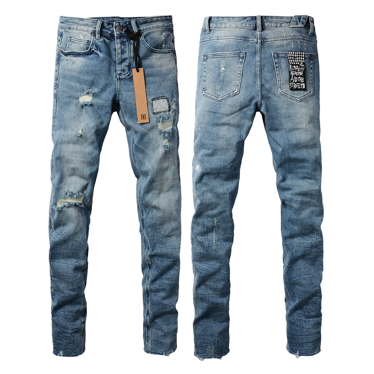 Jean bleu audacieux avec détails déchirés et vieillis 3007