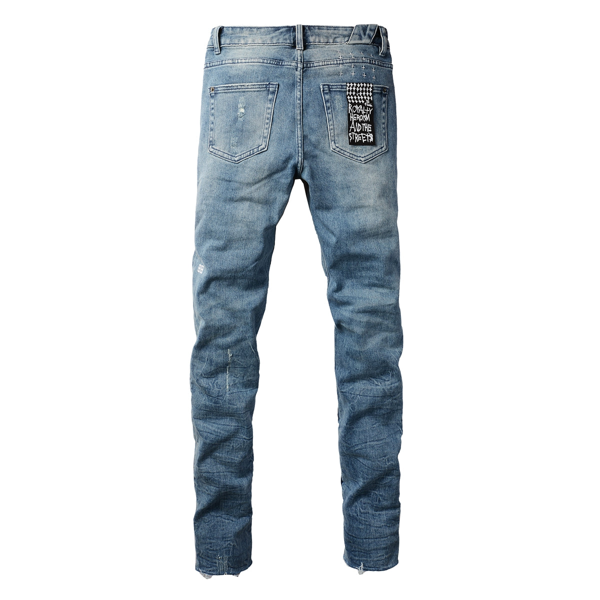 Jean bleu audacieux avec détails déchirés et vieillis 3007