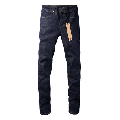 Jeans rectos azul marino con diseño minimalista 3011