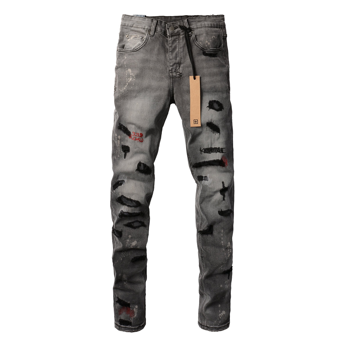Jean skinny gris décontracté avec effet vieilli audacieux 3014 