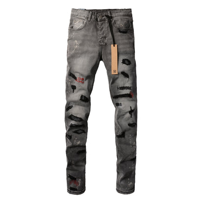 Jean skinny gris décontracté avec effet vieilli audacieux 3014 