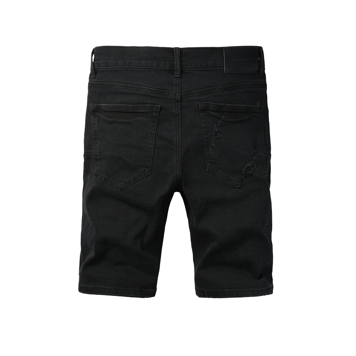 Men Streetwear Denim Shorts Black Distressed with Heavy Rips and Raw Edge PU5108