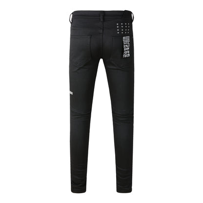 Solid Black Straight-Leg Jeans with Logo Detail 3020