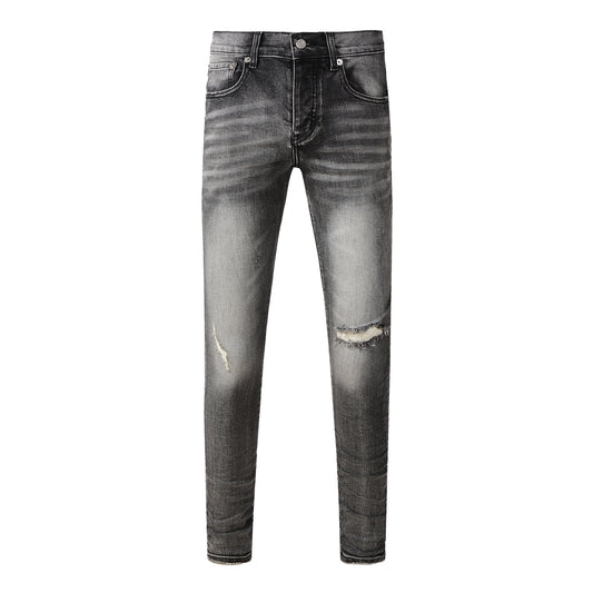 Men Classic Streetwear Jeans Distressed Grey Ripped Skinny Fit 9103