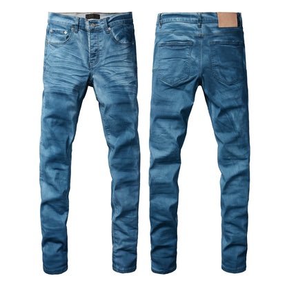 Men Classic Streetwear Jeans Washed Blue Clean Look Skinny Fit 9106