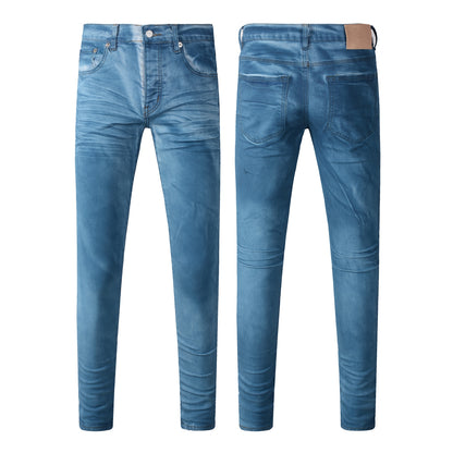 Men Classic Streetwear Jeans Washed Blue Clean Look Skinny Fit 9106