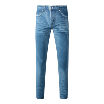 Men Classic Streetwear Jeans Washed Blue Clean Look Skinny Fit 9106