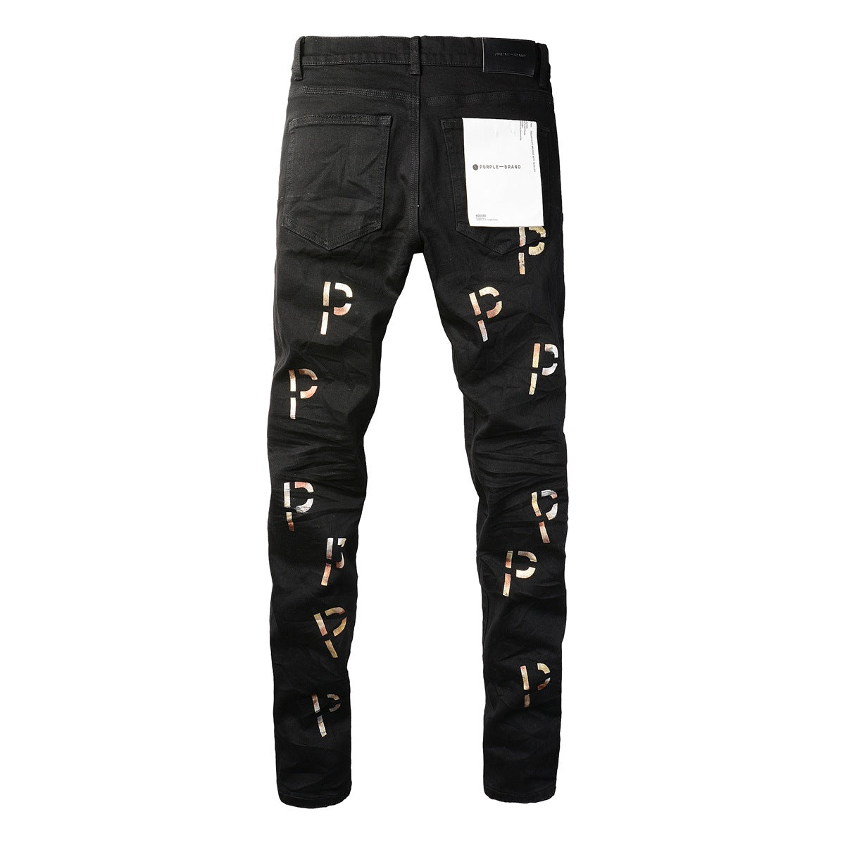 New Black Letter Printing Vintage Ripped Jeans 9008