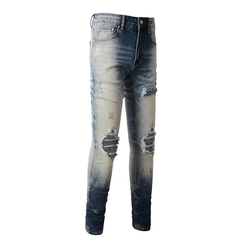 Vaqueros de hombre con parches rotos y diseño de rombos de High Street Jeans n.° 1331 