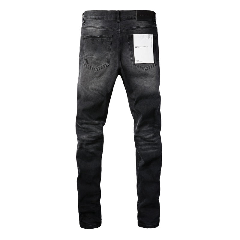 Jean noir pour homme de marque Purple avec trou vieilli Unique 9029