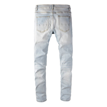 Jean déchiré avec patchs, couleur diamant, tie-dye, élastique, slim, High Street, 637 