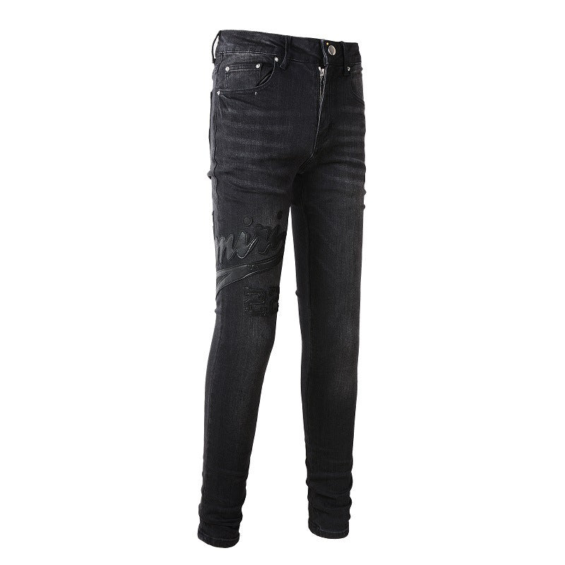 Jean slim extensible avec broderies de rue pour homme #1312 