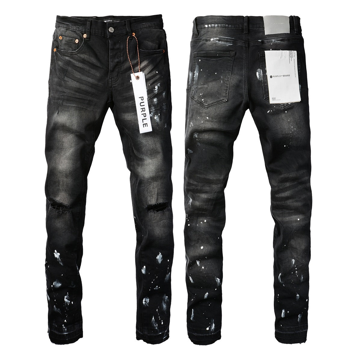 Jeans Purple With High Street Black Paint Distressed 9002 7025 Pants