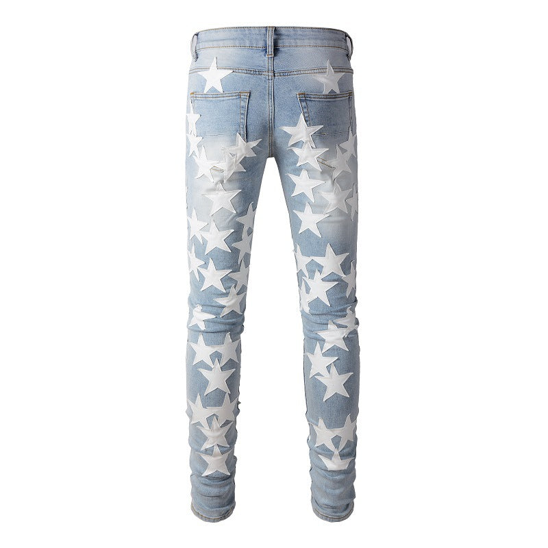 690 High Street Sticky White Star Jeans High Craft Pantalones vaqueros ajustados elásticos para pies pequeños 