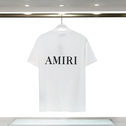 New AMIRI Short Sleeves, Foreign Trade Trend Amiri Classic Letters Front and Rear Logo Printing Versatile Loose Short Sleeves T