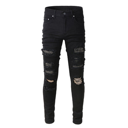 565 High Street Ripped Jeans Jean slim skinny élastique déchiré en diamant pour homme High Street 