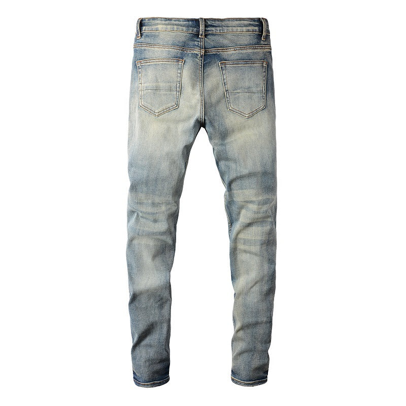 6806 High Street Ripped Patch Jeans Vintage Jeans ajustados elásticos para hombre High Street 