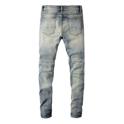 6806 High Street Ripped Patch Jeans Vintage Jeans ajustados elásticos para hombre High Street 