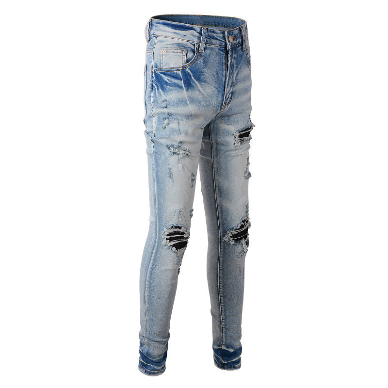 Pantalones vaqueros ajustados con parches rotos para hombre de High Street Jeans 