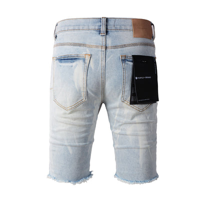 Short en jean bleu 5017 avec texture froissée et boutonnage classique sur le devant 