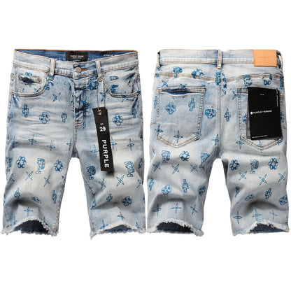 Short en jean bleu 5063 avec imprimé bleu 