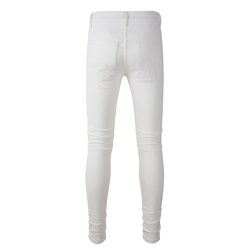 Jean slim pour homme High Street - Pantalon déchiré - Blanc - Décontracté - 592 