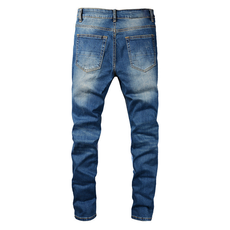 High Street Jeans Pantalon Slim Fit pour Homme avec Patch Déchiré #832 