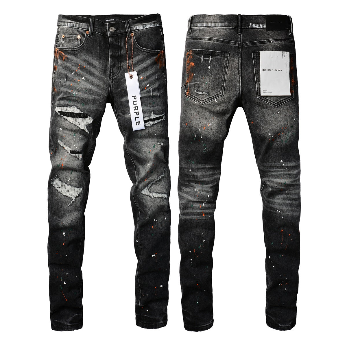 Mens New Black Grey Jeans Urban Style with Unique Ripped Patches