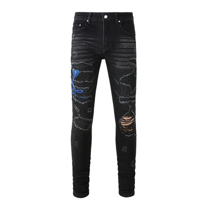 Bordado callejero, parche, jeans de pie pequeño, pantalones casuales de talla grande personalizados para hombres n.° 1345 