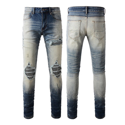 Vaqueros de hombre con parches rotos y diseño de rombos de High Street Jeans n.° 1331 