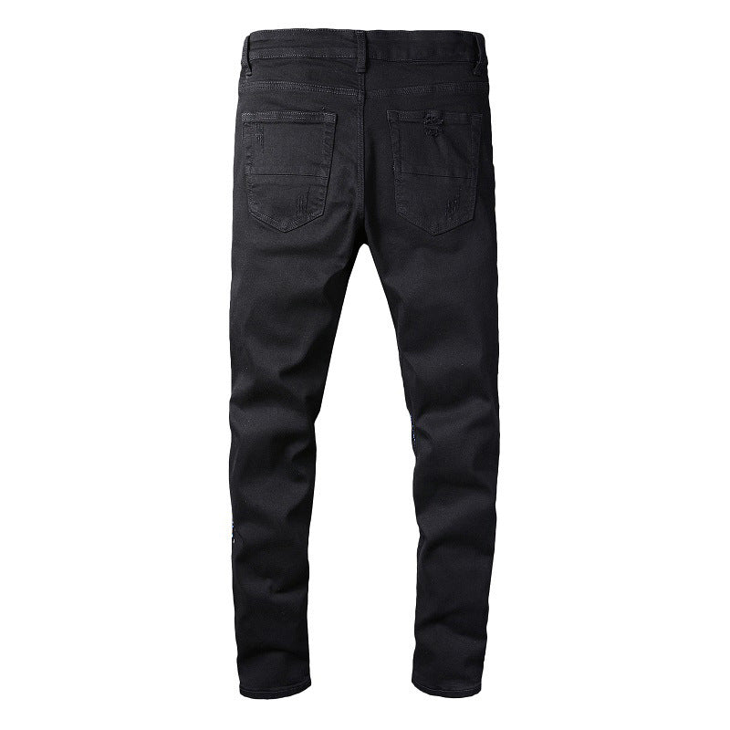 Pantalon décontracté en denim 818 Street en coton micro-élastique pour jeunes, jean skinny noir avec peinture éclaboussée 