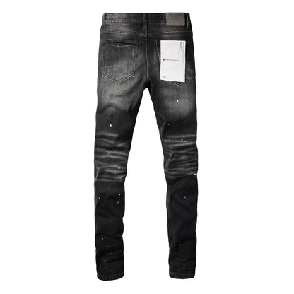 Jeans With High Street Black Paint Distressed 9002 Pants