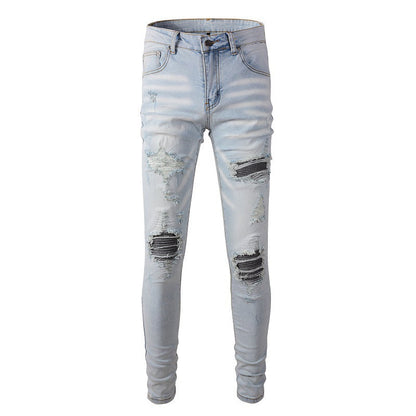 Jean slim déchiré bleu clair avec broderie florale High Street pour homme 