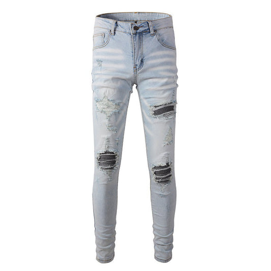 Jean slim déchiré bleu clair avec broderie florale High Street pour homme 