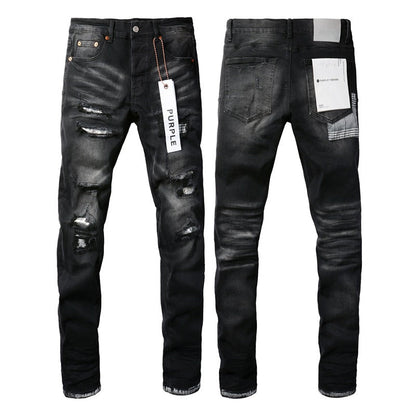 2024 New Men Black Jeans Distressed Hole Unique