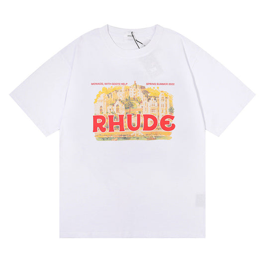 Los Angeles Niche Trend Clothing Design Rhude Printed Logo Large Size Fashion Base Men and Women Couple Short Sleeves