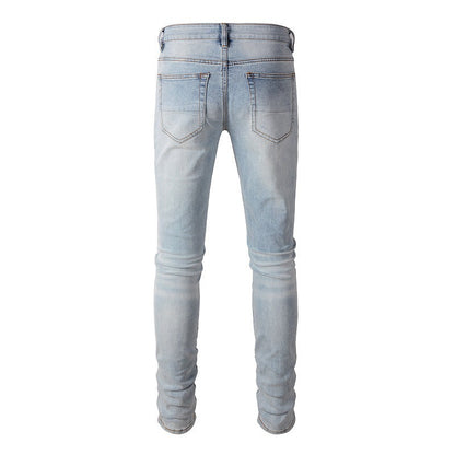 Jeans Retro Jeans Diamants Incrustés Jeans Homme Élastique et Slim #6808 