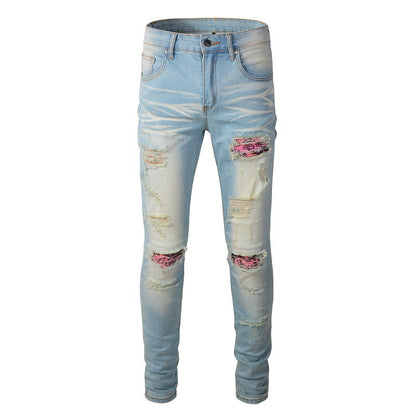 589 High Street Ripped Jeans Pantalon Slim Fit Vintage Ripped Patch Jeans 