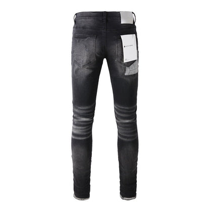 2024 New Men Black Jeans Distressed Hole Unique