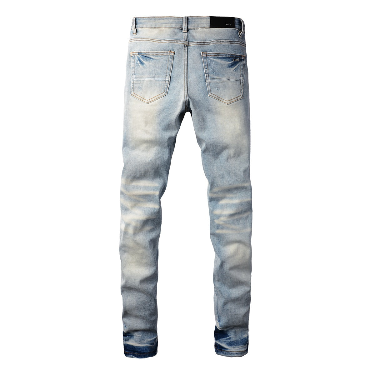 Jean slim extensible punk pour homme avec patch déchiré au genou, pantalon bleu 