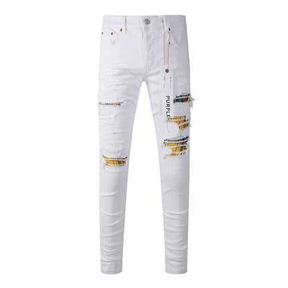 Nwt White Mens Jeans Distressed Ripped Prints Patchwork