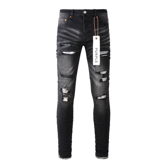 Men Black Jeans Distressed Hole Unique